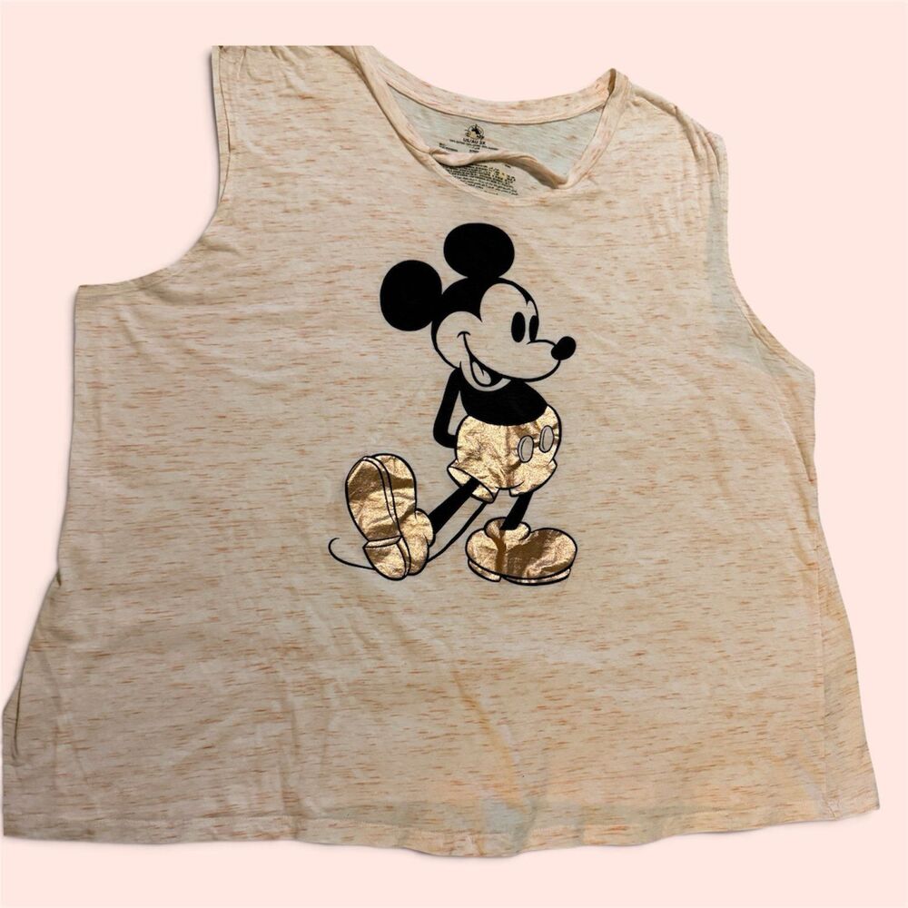 Women's 3X Disney Mickey Mouse Tank Pink Cotton Graphic Design Gold Neon Bling